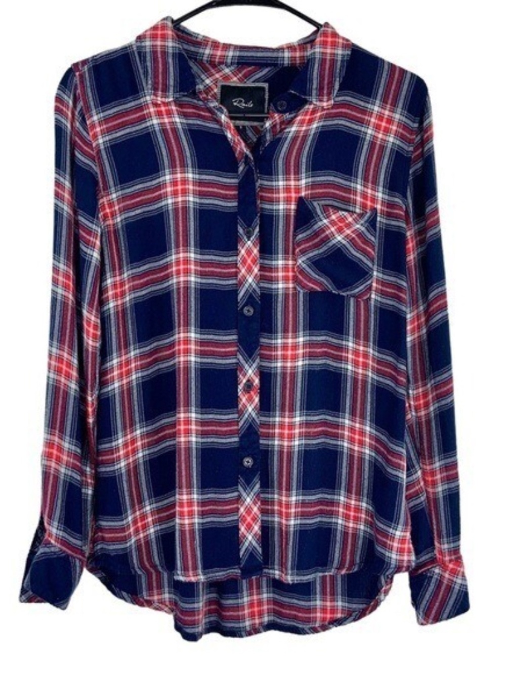 Rails Navy Red White Plaid Button Down Shirt| 100% Rayon | L